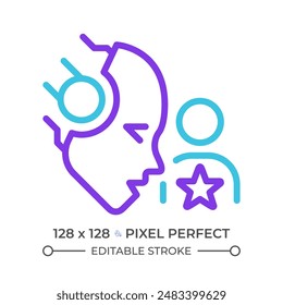 AI personalizes two color line icon. Customized content. User experience improvement. Deep learning bicolor outline symbol. Duotone linear pictogram. Isolated illustration. Editable stroke