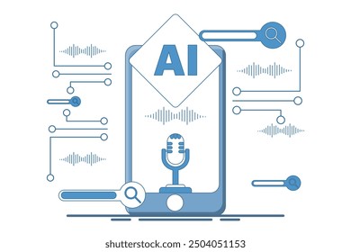 AI Phone concept, smart technology mobile device with digital voice assistant and artificial intelligence. Ai smartphone with machine learning application, speech recognition. vector illustration.