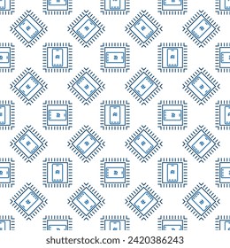 AI Phone inside Chip vector Artificial Intelligence concept seamless pattern in outline style