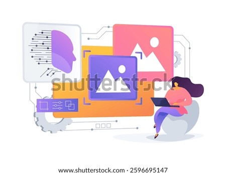 AI in Photo Editing abstract concept vector illustration. A photographer uses AI software to enhance and edit images efficiently. abstract metaphor.