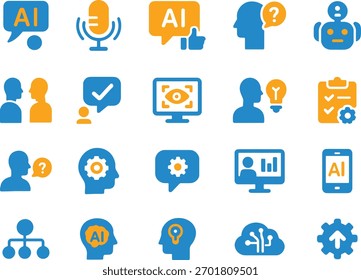 Conjunto de pictogramas de IA Iconos coloridos de vectores Símbolos modernos Tecnología Innovación