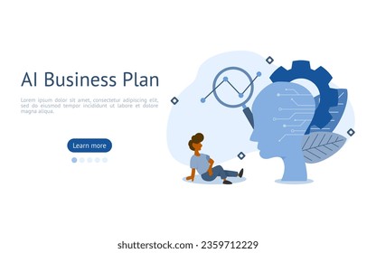 AI-Planungsgrafik. -Zeichen sehen die Datenanalyse nach AI-System. AI Business Planning Konzept. Vektorgrafik.
