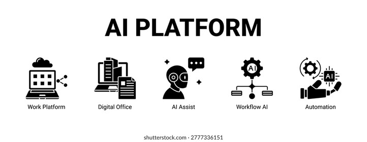 AI Platform web banner icon concept, with Work Platform, Digital Office, AI Assist, Workflow.
