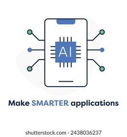 Icono de desarrollo de aplicaciones con IA. Revolucionar las aplicaciones. Desarrollo de aplicaciones con AI Icon. Soluciones de software innovadoras. Icono de creación de Smart App. Aprovechar el poder de la IA. Icono de trazo editable.