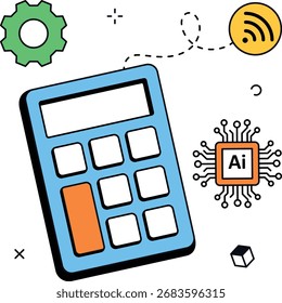 Calculadora con IA para presupuestos y análisis. Escena 2D plana para paneles de fintech, KPI y herramientas de planificación. Se adapta a los App financieros. Ideal para App, Sitios web, dashboards y presentaciones.
