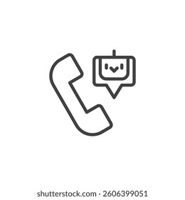 AI powered Call Center line icon. linear style sign for mobile concept and web design. Phone with an AI chatbot outline vector icon. Smart customer support symbol, logo illustration. Vector graphics