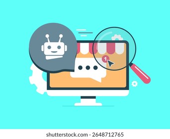 AI powered chatbots automate e-commerce support and improve virtual assistant ai services. AI powered chatbots enable efficient chatbot integration for customer experience. Vector illustration