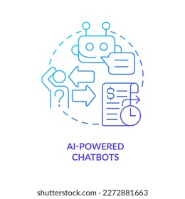 AI powered chatbots blue gradient concept icon. Instant support. Web application development trend abstract idea thin line illustration. Isolated outline drawing. Myriad Pro-Bold font used