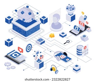 Ai powered content creation isometric flowchart with artificial intelligence technologies creating music generating ideas vector illustration svg