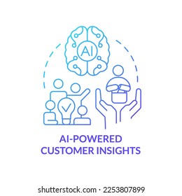 AI powered customer insights blue gradient concept icon. Technology integration in marketing abstract idea thin line illustration. Isolated outline drawing. Myriad Pro-Bold font used