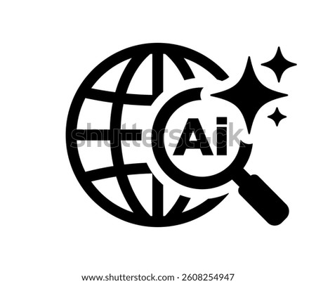 AI powered global search icon. Magnifying glass sign. Search icon. Modern flat pictogram. Artificial Intelligence concept. Vector  on transparent background