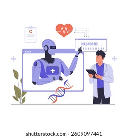 AI Powered Medical Diagnosis Technology Illustration. Healthcare Innovation Concept. Illustrations for websites, landing pages, mobile apps, posters and banners