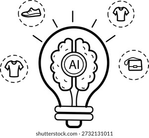 ai powered concepto de recomendaciones de productos, diseño de íconos de Vector de innovación minorista, sugerencia automática de elementos para la escena del cliente, comercio electrónico e ilustración de stock de compras