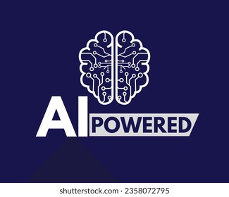 Ai powered text with brain icon, artificial intelligence concept