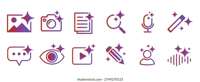 AI Powered Tools and Features Icons Set Gradient Style Vector