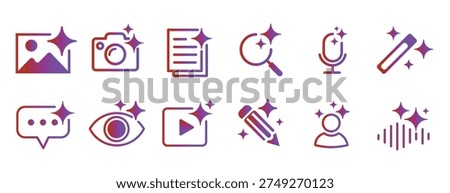 AI Powered Tools and Features Icons Set Gradient Style Vector