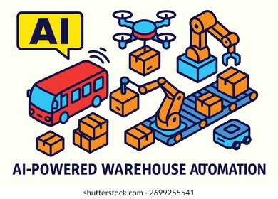 Ai powered warehouse automation with drones robots trucks and conveyor belts