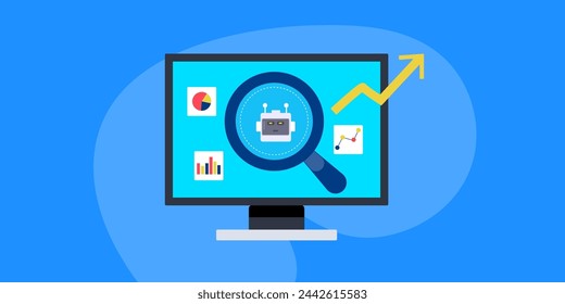 Herramienta de predicción de IA, Negocios que utilizan el software de análisis de IA para la predicción de ventas, Inteligencia artificial que hace predicción sobre el crecimiento del negocio - banner de ilustración vectorial con iconos