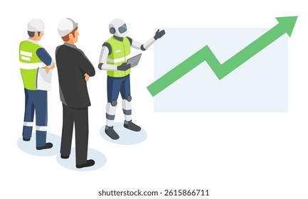 AI Presenting Industrial Performance Growth to Engineers and Management in a Smart Factory Environment isometric