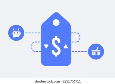 AI Pricing optimization in retail and online e-commerce business. AI-driven online dynamic pricing strategies for boost sales. Artificial Intelligence increase revenue, margin and customer life cycle