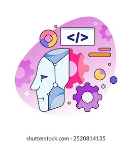 Proceso de IA, servicios de inteligencia artificial aislados y avance de tecnologías. Vector Desarrollo del pensamiento autónomo y solución de problemas, ayuda a la empresa e innovaciones Métodos