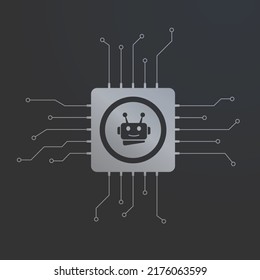 AI processor chip - Artificial Intelligence vector icon symbol concept with electronic circuit on the black background