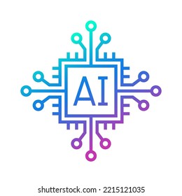 AI processor chip, Artificial intelligence technology graphic design logo, Vector illustration