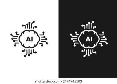 AI processor chip. Artificial intelligence. AI symbol or sign for graphic design, logo, web site, social media. vector icon. black and white