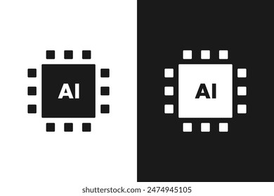 AI processor chip. Artificial intelligence computer chip. AI logo for web design and social media. Minimalistic AI symbol. Vector icon. Black and white