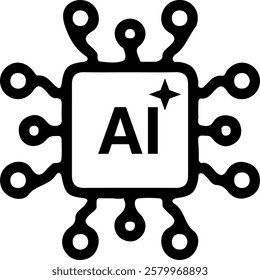 AI processor chip, icon in line design. AI, processor, chip, technology, microchip, circuit, hardware on white background vector. AI processor chip editable stroke icon with star