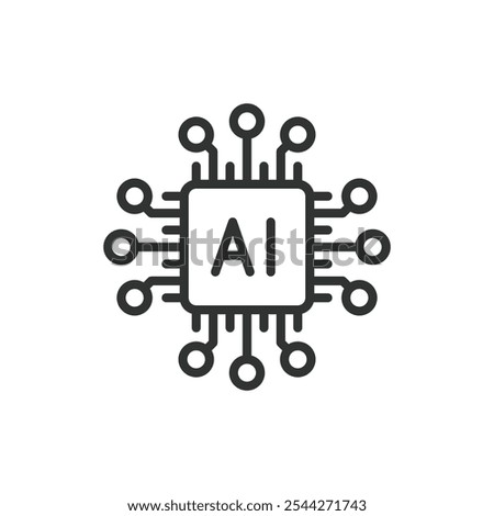 AI processor chip, icon in line design. AI, processor, chip, technology, microchip, circuit, hardware on white background vector. AI processor chip editable stroke icon