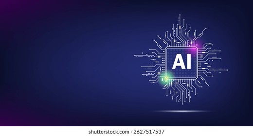 AI processor chip icon on blue background. Symbol of artificial intelligence, microchip, MCU, machine learning, and digital technology. Perfect for tech design, web, and innovation concepts.