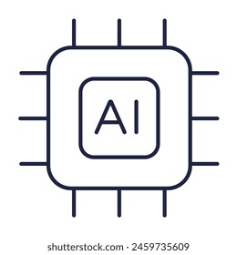 AI processor chip line icon. Artificial intelligence microchip symbol for website and mobile. Modern linear logo on white background. Editable vector stroke. Pixel perfect.