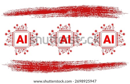 AI Processor Circuit Logo Futuristic Machine Learning Chip and Digital red brush.