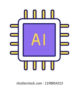 AI processor color icon. Microprocessor for artificial intelligence system. Microchip, chipset. CPU. Central processing unit. Computer, phone processor. Isolated vector illustration