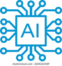 AI Processor icon for websites and mobile minimalistic flat blue design. Mini AI CPU icon in flat style. Mobile AI CPU. EPS 10