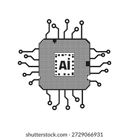 AI-Prozessor und NPU-Neuronaler Mikrochip-Symbolsatz. Artificial Intelligence Hardware Vector für generative KI und modernes technisches UI Design