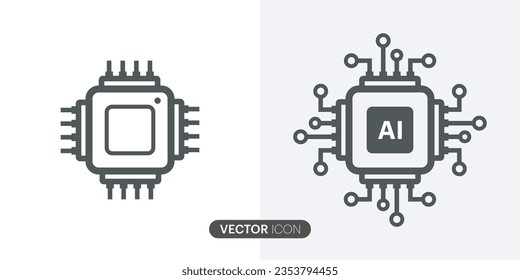 AI Processor vector icon.Artificial intelligence AI processor chip icon for websites and mobile minimalistic Mini CPU Icon Flat Style.Vector illustration