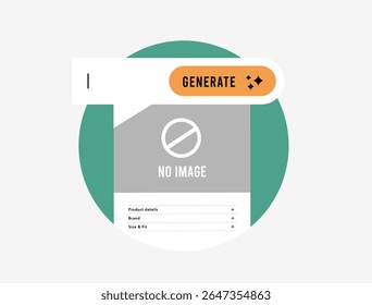 Geração de imagem de produto de IA para listagens de comércio eletrônico com foto ausente. Interface criativa de IA para gerar imagens do produto com a ferramenta de geração de imagem do produto de IA. Ilustração de vetor isolado plano