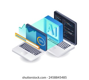 AI programmer analysis technology infographic 3d illustration flat isometric