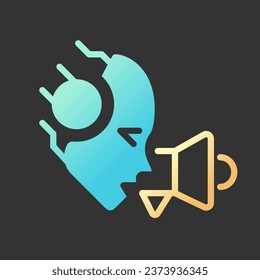 AI promueve el icono de glifo gradiente con lino para el tema oscuro. Optimización de publicidad. Campañas de marketing personalizadas. Ilustración vectorial de color aislada para el modo nocturno. Pictograma lineal sólido