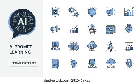AI Prompt Learning Icon Set with Artificial Intelligence and TechnologyAI Prompt Learning Icon Set with Artificial Intelligence and Technology