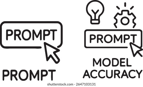 AI Prompt and Model Accuracy Icon Set - Símbolos Minimalistas para Ferramentas de Engenharia de Prompt, NLP e Aprendizagem de Máquina