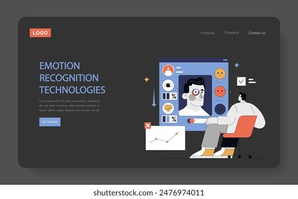 AI in Psychology concept. A professional using technology to analyze human emotions. Digital tools for mood evaluation and mental health assessment. Vector illustration.