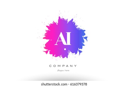 AI A I purple pink magenta splash grunge alphabet logo letter design creative vector icon template