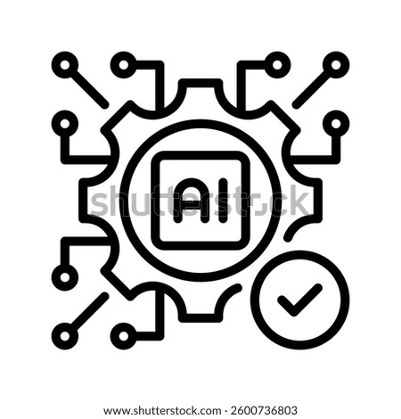 AI Quality Check Line Icon, Outline Symbol for Artificial Intelligence, Machine Learning, Automated Testing, Smart Technology, and Digital Inspection. Vector Sign Icon.