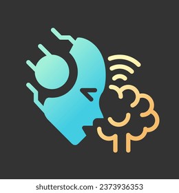 AI reads minds gradient glyph icon with lineart for dark theme. Interpret brain signals. Artificially intelligent. Isolated color vector illustration for night mode. Solid linear pictogram