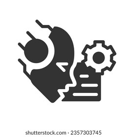 AI lee y resume el icono de glifo lineal negro. Inteligencia artificial. Aprendizaje automático. Resumen de texto automático. Símbolo de silueta espacial negativo. Pictograma sólido. Ilustración aislada del vector