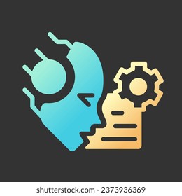 AI lee y resume el icono de glifo gradiente con lino para el tema oscuro. Inteligencia artificial. Aprendizaje automático. Ilustración vectorial de color aislada para el modo nocturno. Pictograma lineal sólido