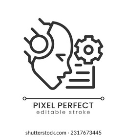 AI reads and summarize pixel perfect linear icon. Artificial intelligence. Machine learning. Automatic text summary. Thin line illustration. Contour symbol. Vector outline drawing. Editable stroke